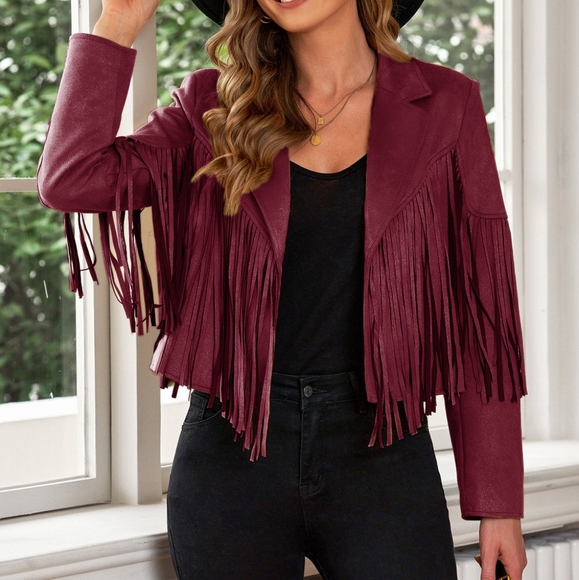 Tassel Tango Cropped Jacket - Deep Magenta - Picture 3 of 5